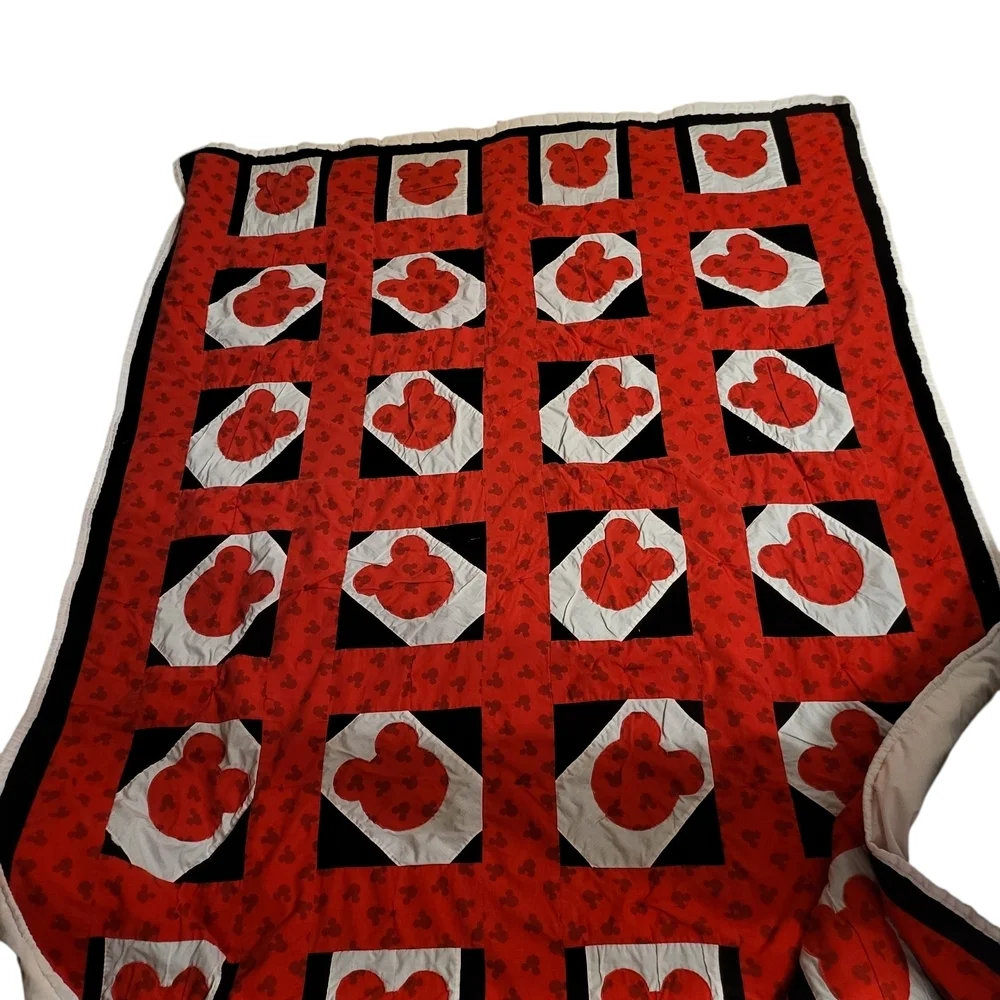 Vintage-Style Mickey Mouse Handmade Appliqué Quilt